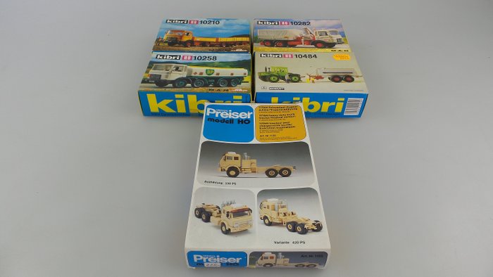 Kibri, Preiser H0 - 1158/10484/10282/10258/10210 - Decor - 5 truse de construcție; camioane și vehicule agricole