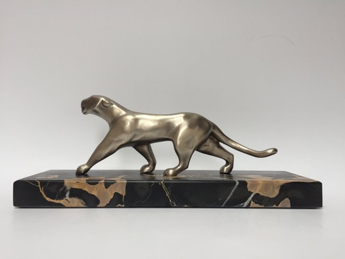 Michel Decoux ( 1837-1924) - 裝飾藝術銀色青銅豹