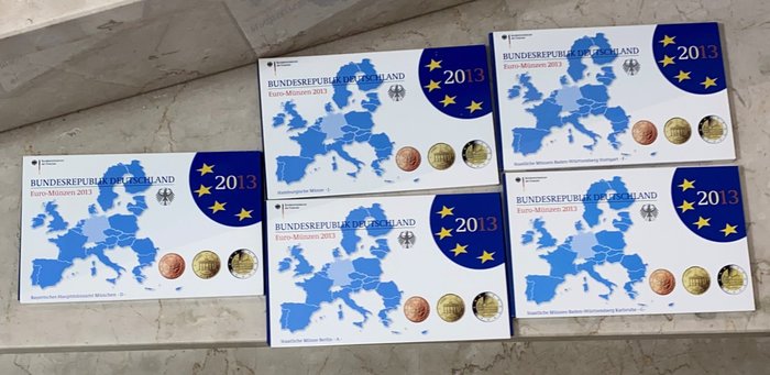 Deutschland. Year Set 2013 A,D,F,G,J  Proof  incl. 2 Euro commemorative (5 sets)