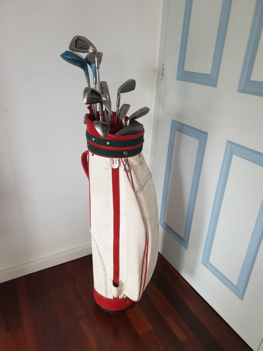 Vintage golf bag, clubs with iron shafts - Checked fabric - Catawiki