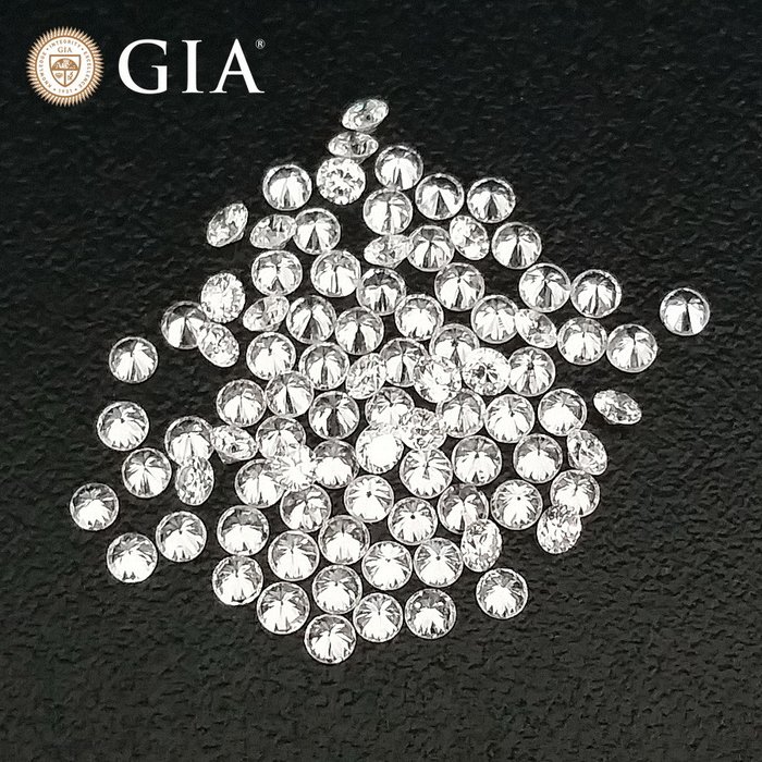 62 pcs Diamonds - 0.86 ct - Round - D (colourless), E, F 