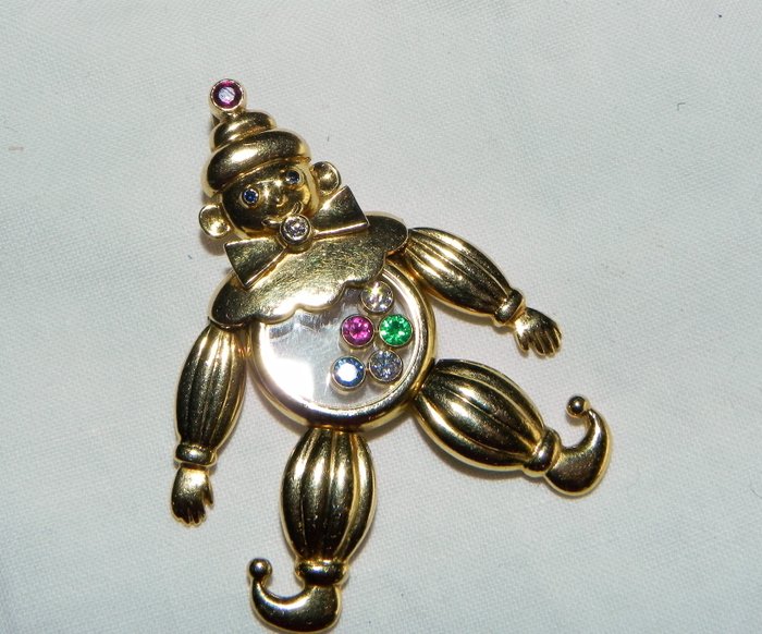 Chopard - 18 克拉 金色 - 蕭邦快樂鑽石小丑/丑角吊墜750黃金和絲綢圍巾 - 0.13 ct 鉆石