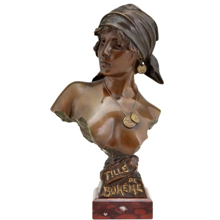 Emmanuel Villanis - Art Nouveau bronze female bust Fille de - Catawiki