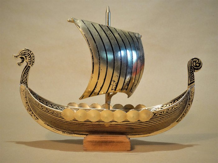 Velo - Barco vikingo (1) - .999 (24 qt) oro, Chapado en oro