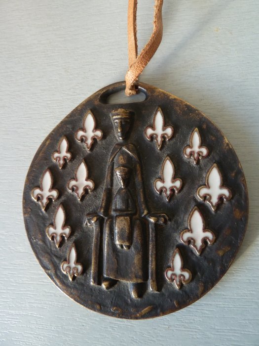 Elie Pellegrin - Superbe pendentif médaille en bronze émaillé signé E. Pellegrin (1) - Argent massif, plaqué or, or