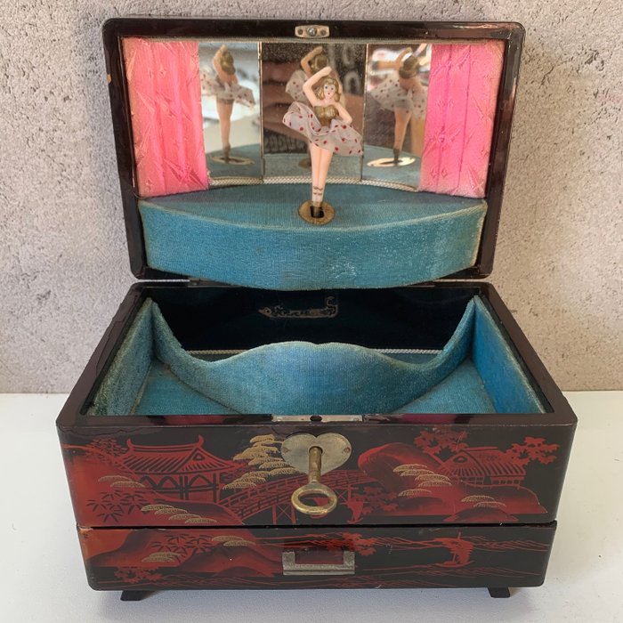 Japanese Jewelry and / or Jewelery Box with Ballerina - Wood, Mirror