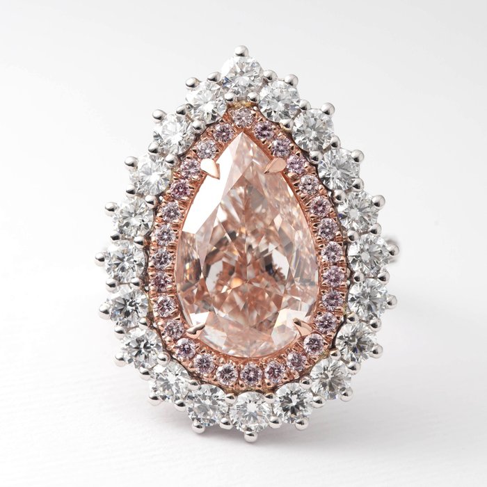 18 kt. White & Rose Gold - Ring - 9.17 tcw  Diamonds - Fancy Pink - VVS - No Reserve Price