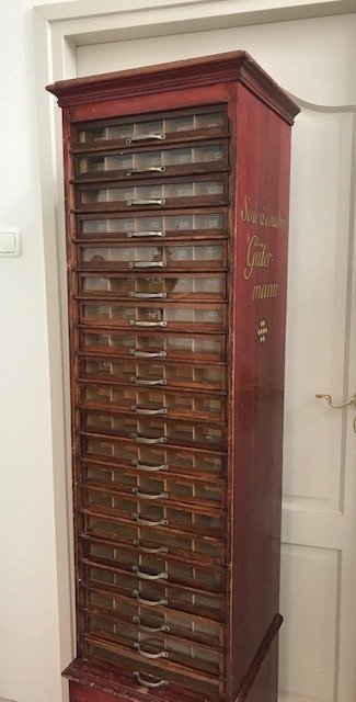 Gütermann haberdashery / yarn cabinet - Glass, Wood - Early 20th century