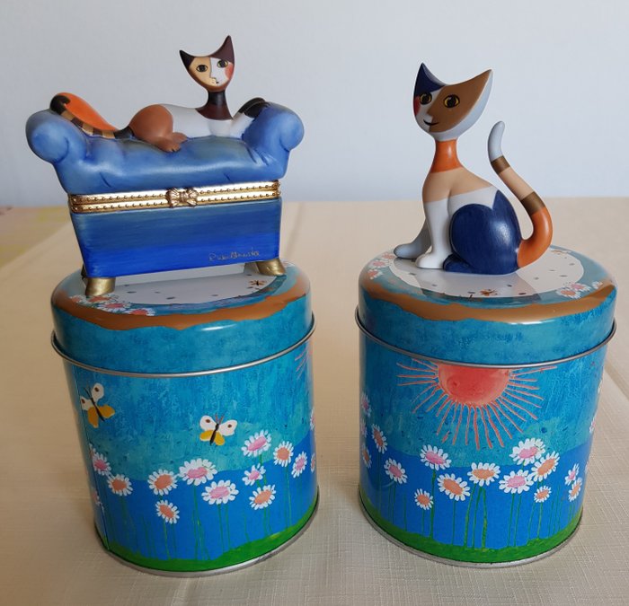 Rosina Wachtmeister - Goebel - Jewellery box, Laquer box, Porcelain cats (4) - Expressionism - Porcelain, Metal