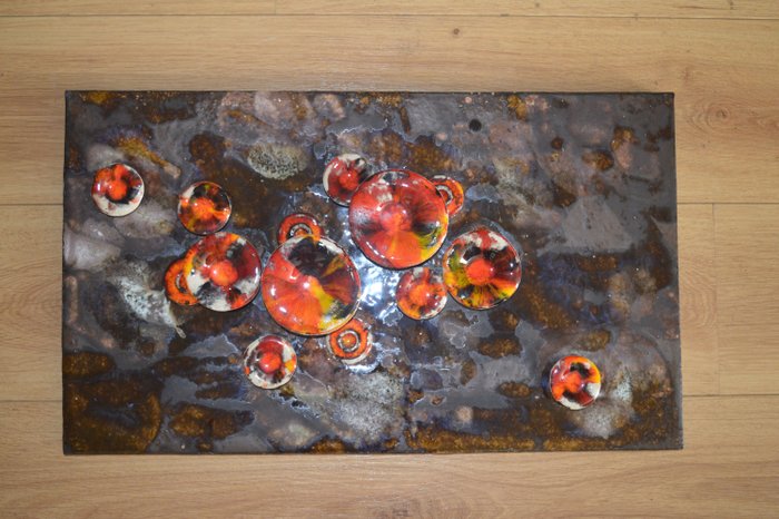 Ruscha, West Germany - Vintage Fat Lava Mushroom Wall Plate 60 x 35cm - Fajance