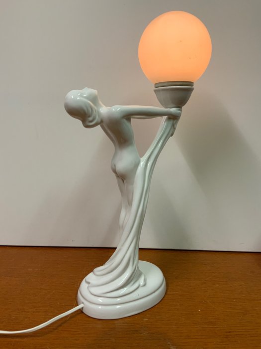 Lampada Art Déco Con Signora Nuda - Ceramica