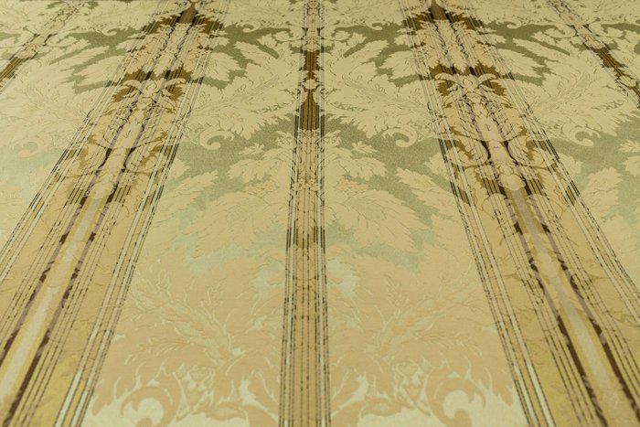 Zachte en elegante glanzende stof, met beige damast en bloemenpatroon - 5,00 x 1,40 meter!!! - Textiel  - 5 m - 1.4 m