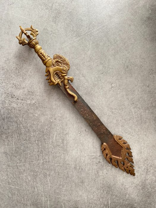 Amulet, 智慧之剑 (1) - 黄铜色 - Manjushri - 西藏 - Late 20th century