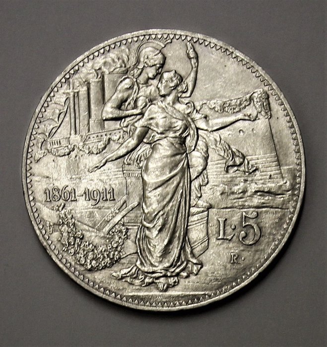 Italy - Kingdom of Italy - 5 Lire 1911 "Cinquantenario" - Vittorio Emanuele III - 銀