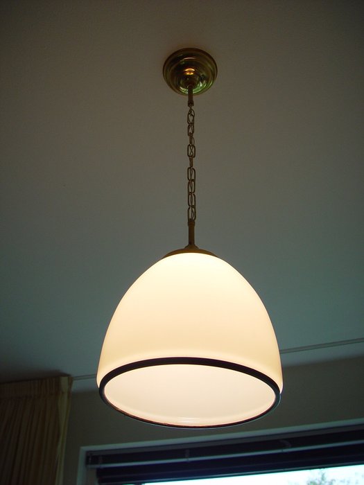 Lampa wisząca sufitowa - duży, otwarty klosz w kształcie kuli - mosiądz i szkło