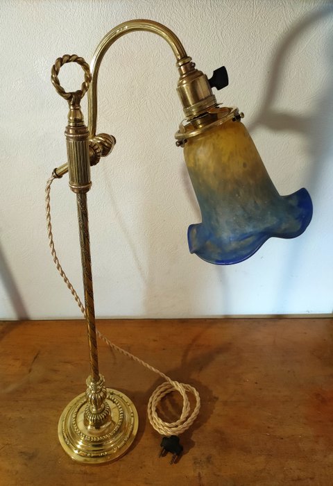MULLER - MULLER Frères LUNÉVILLE - Lámpara de escritorio, Lámpara cuello cisne tulipán bronce pasta de vidrio
