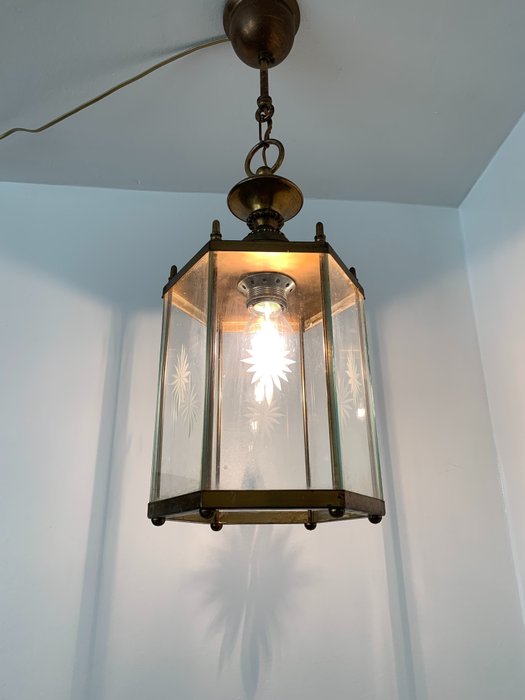 Lampă de tavan cu felinar hol cu sticlă tăiată, sticlă specială