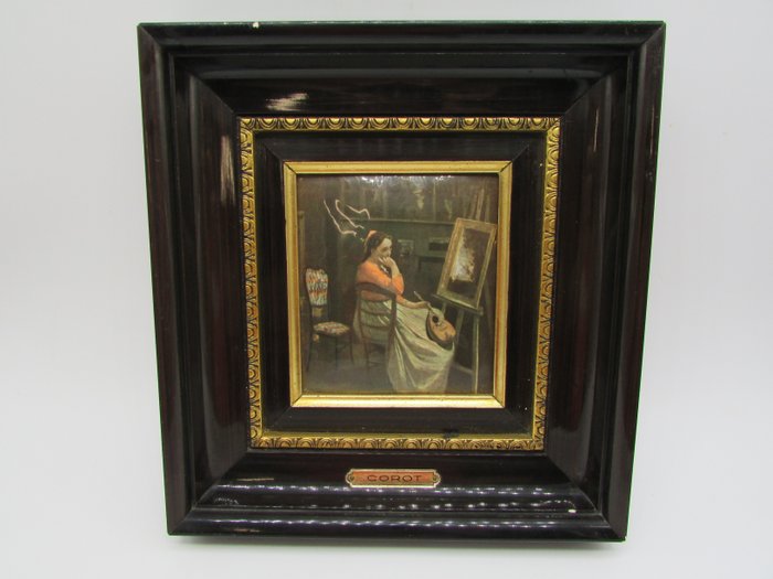 Jean-Baptiste Camille Corot - Helca - Helca esmalte mesa idem Limoges - Estilo Napoleão III - madeira e esmalte
