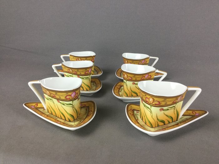 So French - servicio de 6 tazas de café estilo art nouveau - Porcelana