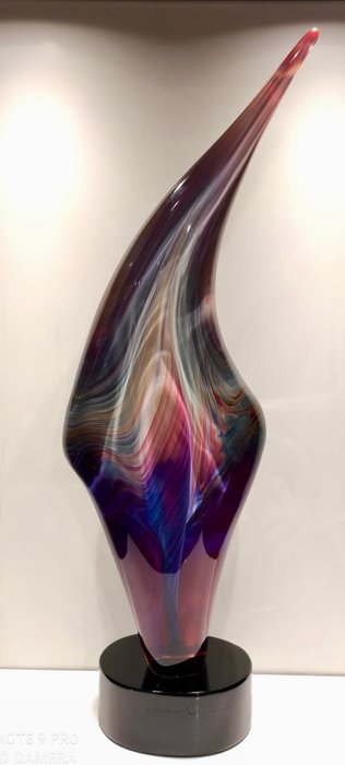 Dino Rosin - Murano - Sculpture "Flamme" en verre calcédoine (66 cm)