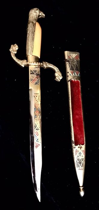 西班牙 - Combat - 西班牙托莱多老式匕首，约1960年代，手柄处带有镀金帝国老鹰