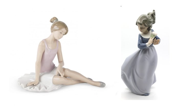 Nao by Lladro - Figur, Ballerina och vindblåst tjej (2) - Porslin