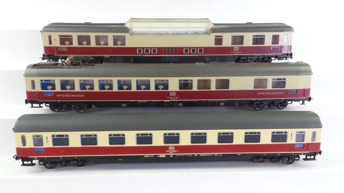 Roco H0 - 4271/4272 - Vagón de viajeros - 3 vagones de tren expreso "TEE" Vagón panorámico, vagón restaurante y vagón de 1ª clase - DB