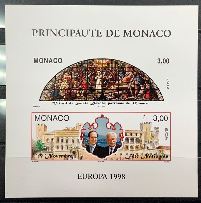 Monaco 1998 - Monaco, spesialblokk nr. 31a, EUROPA 1998, IKKE-TAKET, VG.