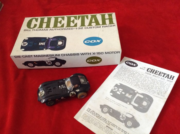 COX - Slot Car - 1:32 - ref. #15000:698 Cheetah Sportcar Racer 1964 #36 - bardzo rzadki model samochodu do gier w stylu vintage - z oryginalnym pudełkiem