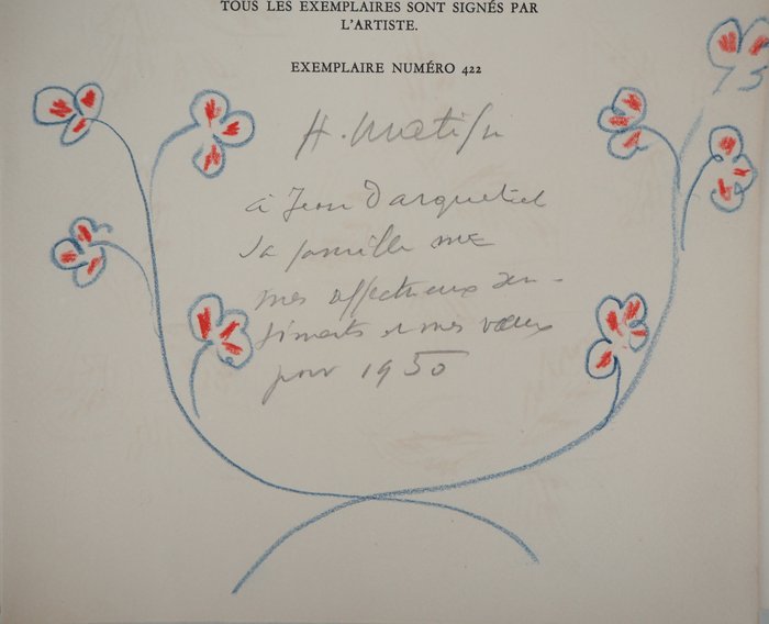 Signed: Henri Matisse  - Poèmes de Charles d'Orléans [with original drawing 'Brins de fleur'] - 1950