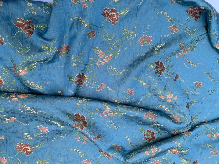 淺藍色 San Leucio 錦緞布料 - 義大利製造 - 室內裝潢織物  - 3 m - 3 m