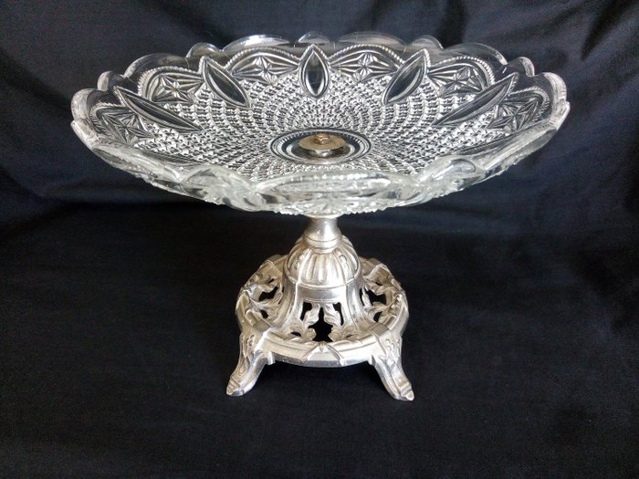 Val Saint Lambert - Val Saint Lambert crystal fruit bowl, on silver metal foot - Crystal, Silverplate