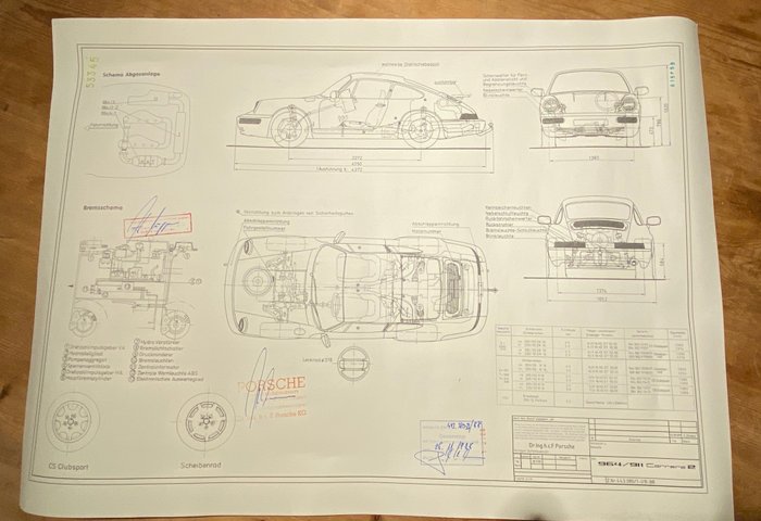 Limitierter ARTprint Porsche 911/ 964 1988 Konstruktionszeichnung 
