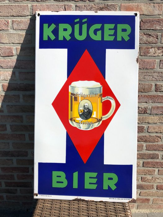 Verval Gemengd condoom Krüger - reclamebord bier - Emaille - Veilingagenda
