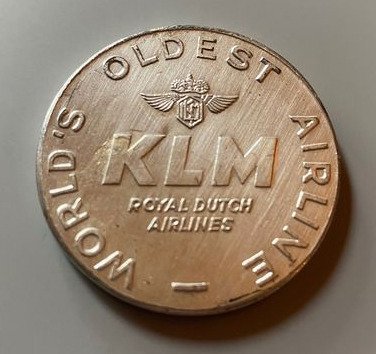 KLM 1953 Air Race - Rare Coin " The Air Ocean Unites all People" engraved - Steel