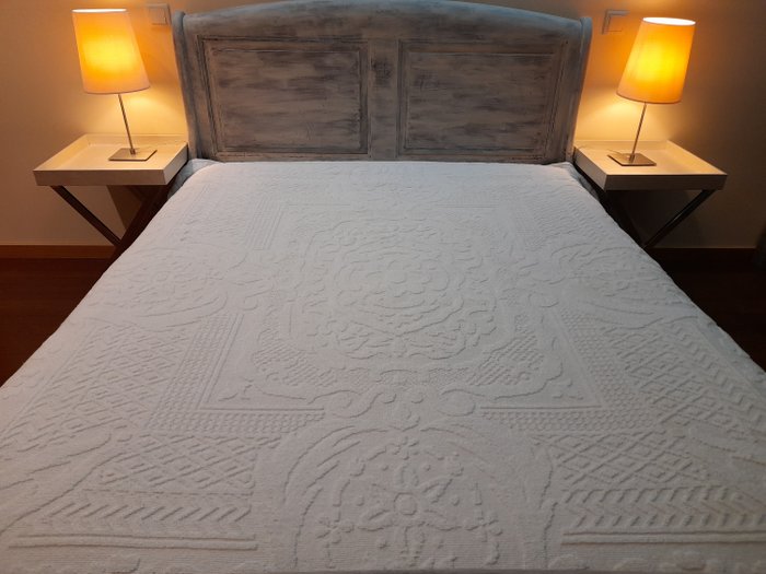 手工织布机制成的床罩-205 x 220厘米 - 亚麻, 棉 - 20世纪中期