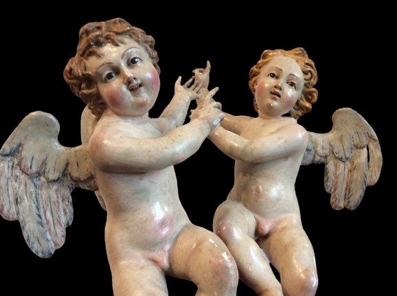 Antique Italian Angels Putti (2) - Lemn - secolul al XVIII-lea