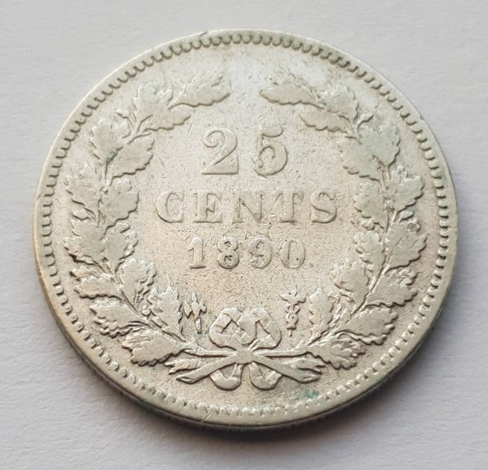 Nederländerna. Willem III (1849-1890). 25 Cent 1890 Zonder ...