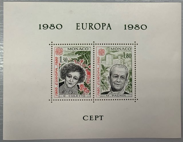 Mónaco 1980 - Bloco especial nº 13, Colette e Pagnol. Avaliação 400€.