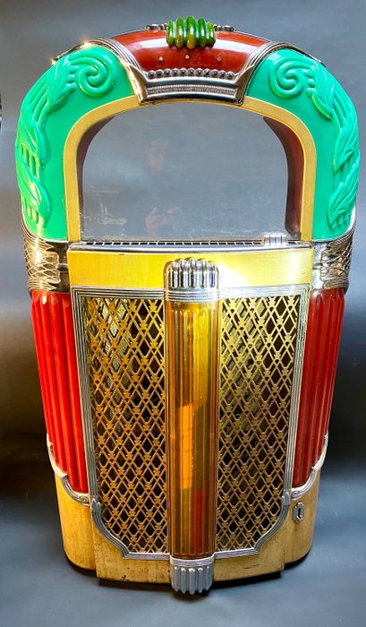 Rock-Ola - 1948 Rock-Ola 1428 Magic Glo Jukebox Tür (1) - Art Deco - Holz