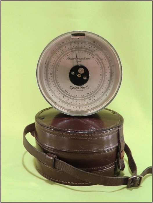 Altimetru vintage cu barometru de precizie SYSTEM PAULIN - Aluminiu - Sticlă - Piele