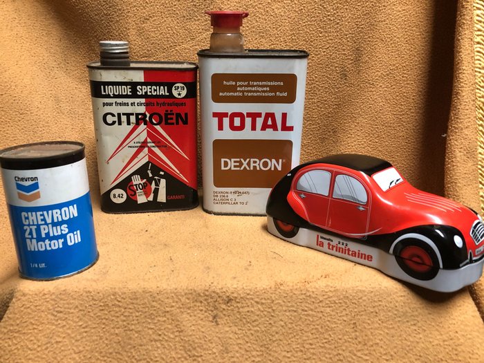 Lattine di olio - Citroen olieblikken en 2cv model - Citroën, Total Chevron - 1970-1980