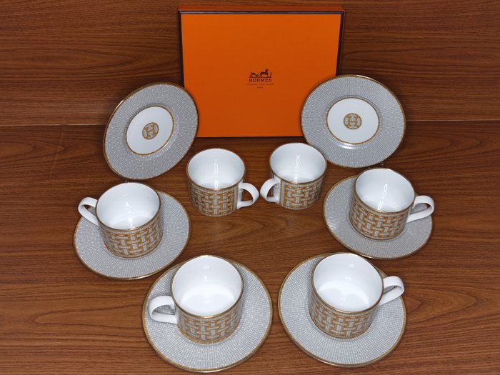 Hermes - Mosaique au 24 gold Coffee cups & saucers for 6 - Goldplate, Porcelain