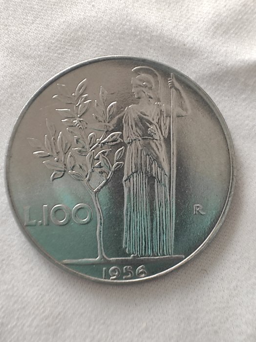 Italia, República Italiana. 100 Lire 1956 "Minerva"