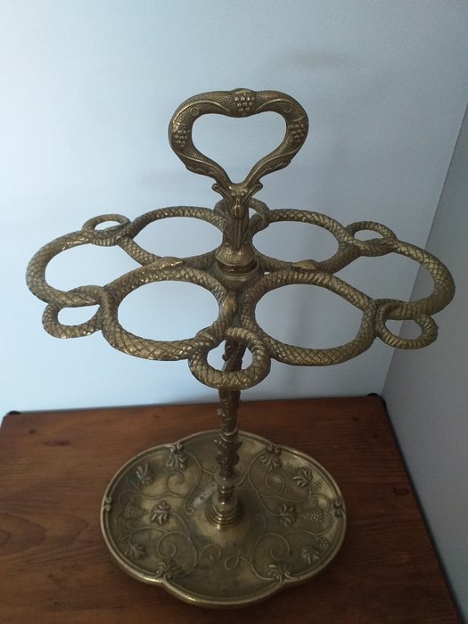 Vintage - 美丽的老沉重的实心铜伞架与蛇纹 (1) - 黄铜