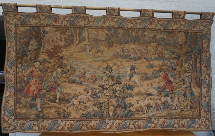 Tapiz, gobelino, con escena de caza - Estilo Luis XIV