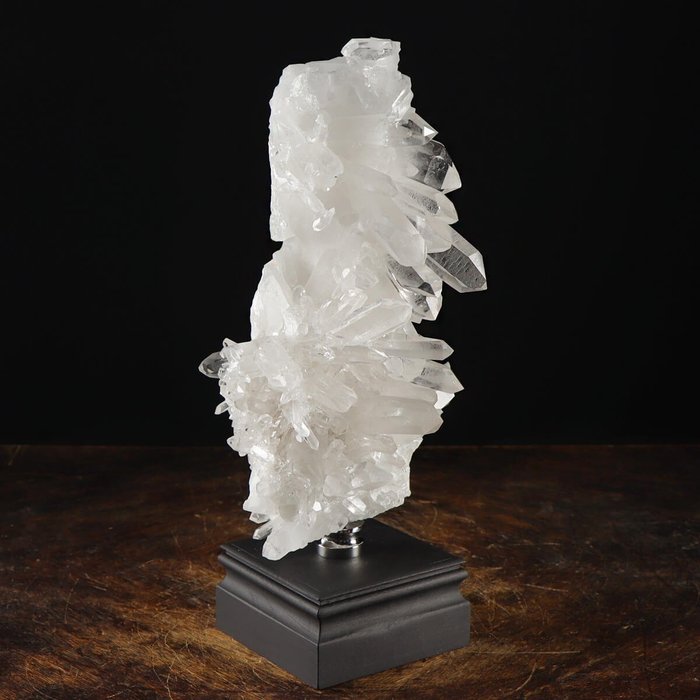 Top Quality Quartz Druse on a Turned Wooden Base - Height: 360 mm - Width: 160 mm- 3780 g