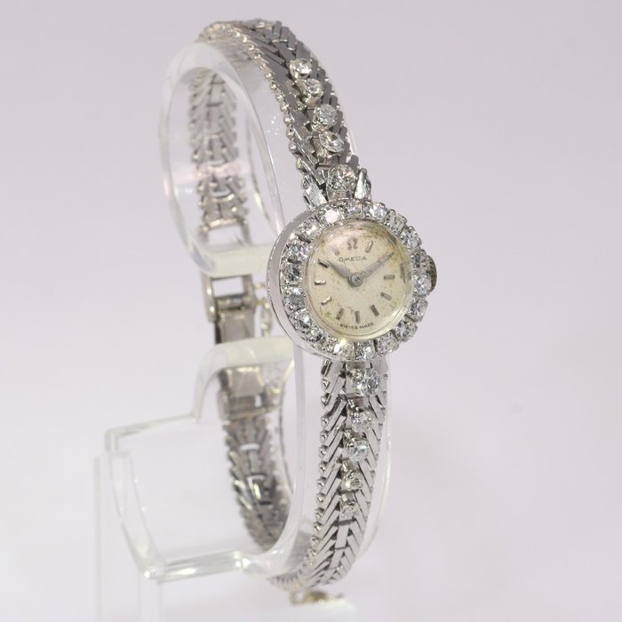 Omega - 18-karatowe Białe złoto - Zestaw - Zegarek damski, diamenty, całkowita masa diamentu 1,40 crt