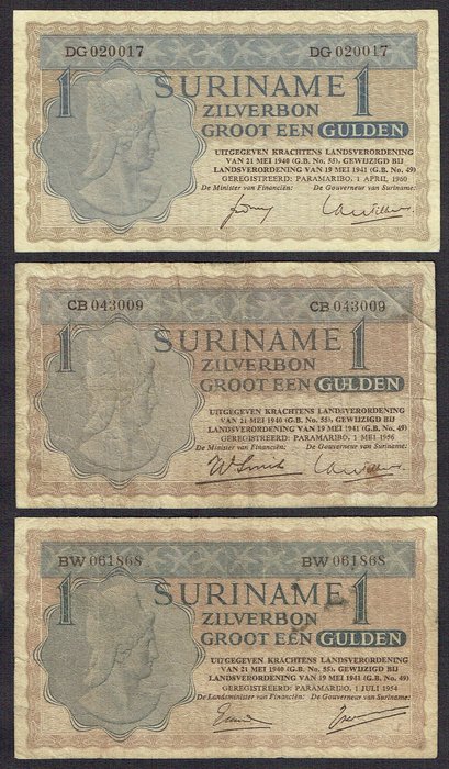 Suriname 3 X 1 Gulden 1954 1956 En 1960 Pick 108 Catawiki