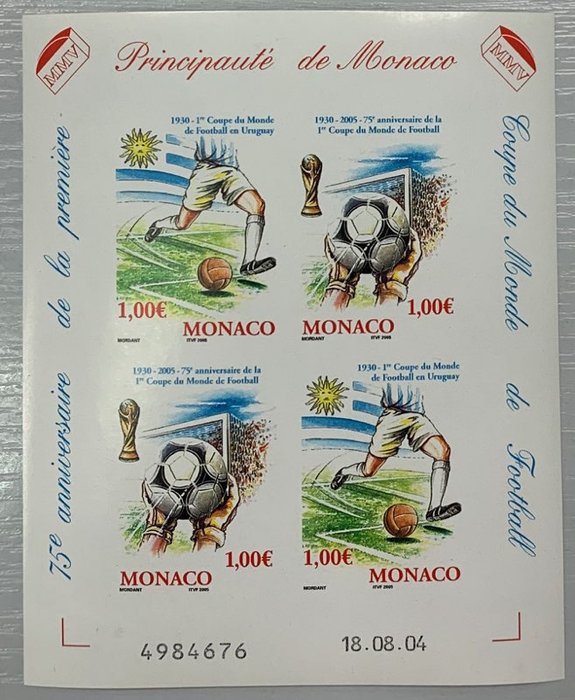 Monaco 2004 - Football World Cup, 2 pairs, imperforate, making a sheetlet, VF and rare. - Yvert 2465/6
